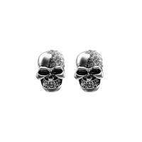 Zinklegierung Ohrstecker, Schädel, Design für Halloween & Modeschmuck & unisex & mit Strass, Silberfarbe, frei von Nickel, Blei & Kadmium, 15x10mm, verkauft von Paar