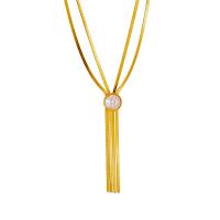 Fashion Fringe collier, Acier titane, avec perle de plastique, avec 1.97inch chaînes de rallonge, Placage, Double couche & bijoux de mode & pour femme, doré, 15x15mm, Vendu par Environ 16.54 pouce brin