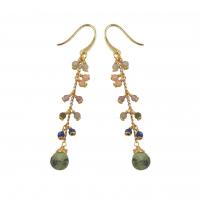 Pendientes de Gota en Latón, metal, con Piedra natural, chapado en color dorado, Joyería & para mujer, más colores para la opción, libre de níquel, plomo & cadmio, 78x12mm, Vendido por Par