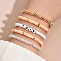 Zinklegering armbandkettingen, Zinc Alloy, met Polymer Clay & Plastic Pearl, multilayer & voor vrouw, meer kleuren voor de keuze, Lengte Ca 23 cm, 5pC's/Stel, Verkocht door Stel