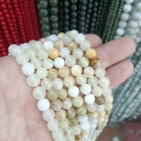 Natural Jade Beads Light Mottle Green Jade Round DIY beige Sold By Strand