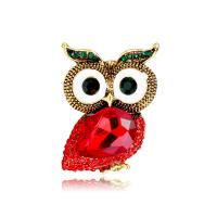 Zinc Alloy Brocher, med Glas, Owl, forgyldt, Unisex & emalje & med rhinestone, flere farver til valg, Solgt af PC