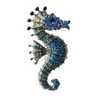 Zinc Alloy Brocher, Seahorse, forgyldt, Unisex & med rhinestone, blå, Solgt af PC