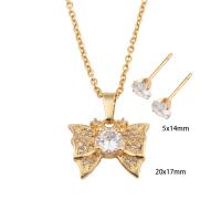 Ensembles de bijoux en zircon cubique en acier inoxydable, Boucle d’oreille stud & collier, Acier inoxydable 304, avec laiton, pavé de micro zircon & pour femme, doré, Longueur Environ 50.2 cm, Vendu par fixé