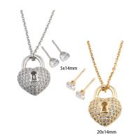 Socruithe Jewelry Cruach Dhosmálta Zirconia Ciúbach, Cluaise Graí & muince, 304 Cruach dhosmálta, le Prás, Lock, plátáilte, micrea réiteach zirconia ciúbach & do bhean, dathanna níos mó le haghaidh rogha, Fad Thart 50 cm, Díolta De réir Socraigh