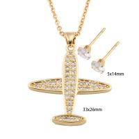 Ensembles de bijoux en zircon cubique en acier inoxydable, Boucle d’oreille stud & collier, Acier inoxydable 304, avec laiton, avion, pavé de micro zircon & pour femme, doré, Longueur Environ 49.6 cm, Vendu par fixé