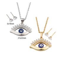 Evil Eye Schmuck-Set, Stud Ohrring & Halskette, 304 Edelstahl, mit Messing, plattiert, Micro pave Zirkonia & für Frau & Emaille, keine, Länge ca. 50.3 cm, verkauft von setzen