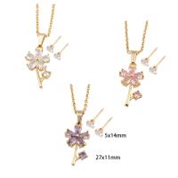 Ensembles de bijoux en zircon cubique en acier inoxydable, Boucle d’oreille stud & collier, Acier inoxydable 304, avec laiton, fleur, pavé de micro zircon & pour femme, plus de couleurs à choisir, Longueur Environ 48.2 cm, Vendu par fixé