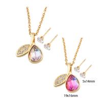 Ensembles de bijoux en zircon cubique en acier inoxydable, Boucle d’oreille stud & collier, Acier inoxydable 304, avec laiton, Placage, pavé de micro zircon & pour femme, plus de couleurs à choisir, Longueur Environ 50.1 cm, Vendu par fixé