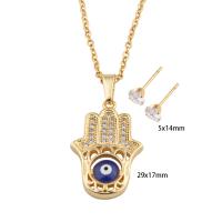 Evil Eye Sieraden Set, Stud Oorbel & halsketting, 304 roestvrij staal, met Messing, micro pave zirconia & voor vrouw & glazuur, gouden, Lengte Ca 49.5 cm, Verkocht door Stel