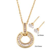 Ensembles de bijoux en zircon cubique en acier inoxydable, Boucle d’oreille stud & collier, Acier inoxydable 304, avec laiton, pavé de micro zircon & pour femme, doré, Longueur Environ 50 cm, Vendu par fixé