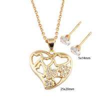 Ensembles de bijoux en zircon cubique en acier inoxydable, Boucle d’oreille stud & collier, Acier inoxydable 304, avec laiton, coeur, pavé de micro zircon & pour femme, doré, Longueur Environ 49.5 cm, Vendu par fixé