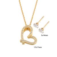 Ensembles de bijoux en zircon cubique en acier inoxydable, Boucle d’oreille stud & collier, Acier inoxydable 304, avec laiton, coeur, pavé de micro zircon & pour femme, doré, Longueur Environ 49.3 cm, Vendu par fixé