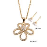 Ensembles de bijoux en zircon cubique en acier inoxydable, Boucle d’oreille stud & collier, Acier inoxydable 304, avec laiton, Placage, pavé de micro zircon & pour femme, doré, Longueur Environ 50.4 cm, Vendu par fixé