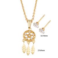 Ensembles de bijoux en zircon cubique en acier inoxydable, Boucle d’oreille stud & collier, Acier inoxydable 304, avec laiton, pavé de micro zircon & pour femme, doré, Longueur Environ 50.2 cm, Vendu par fixé