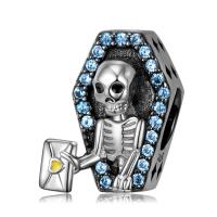 925 Sterling Silver Pärlor, Skull, plated, punk stil & DIY & med strass, 10.10x12.30mm, Säljs av PC