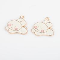 Zinc Alloy Enamel Pendants Rabbit gold color plated DIY white Approx 1.7mm Approx Sold By Bag