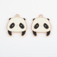 Pingentes de esmalte de liga de zinco, Panda, cromado de cor dourada, DIY, branco e preto, 24x20x1.40mm, Buraco:Aprox 1.7mm, Aprox 300PCs/Bag, vendido por Bag