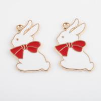 Zinc Alloy émail Pendants, alliage de zinc, lapin, Placage de couleur d'or, DIY, blanc, 32.50x21.70x1.80mm, Trou:Environ 1.7mm, Environ 300PC/sac, Vendu par sac