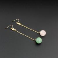 Boucles d'oreilles en alliage de zinc, avec Aventurine & quartz rose, bijoux de mode & pour femme, protéger l'environnement, sans nickel, plomb et cadmium, 14x90mm, Vendu par paire