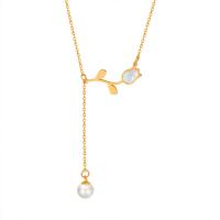 Titanium Steel Necklace with Shell & Plastic Pearl with 1.97inch extender chain Vacuum Ion Plating fashion jewelry & for woman golden Length Approx 15.75 Inch Sold By PC