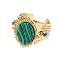 Bague acier titane, avec Malachite, Placage, bijoux de mode & pour femme, doré, Vendu par PC