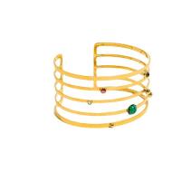 Pulseira de aço titânio, Partículas de aço, with malaquitta, 18K banhado a ouro, joias de moda & para mulher, dourado, vendido por PC