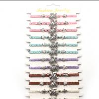 Chaîne tissée Bracelets, alliage de zinc, avec Fil de coton, Réglable & pour femme & émail, couleurs mélangées, Longueur Environ 18 cm, 12/fixé, Vendu par fixé