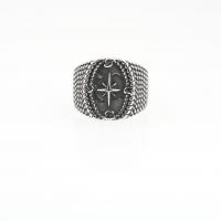 Titanium Steel Finger Ring Cross Antique finish vintage & for man original color 19.80mm US Ring Sold By PC