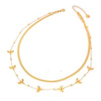 Collier d'acier titane, avec 1.97inch chaînes de rallonge, Placage, Double couche & styles différents pour le choix & pour femme, doré, Longueur Environ 15.75 pouce, Environ 17.72 pouce, Vendu par PC