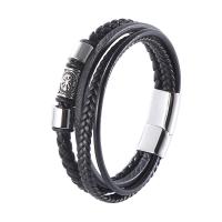 Bracelets cordon PU, cuir PU, avec Acier inoxydable 304, Vintage & longueur différente pour le choix & pour homme, noire, 12mm, Vendu par PC