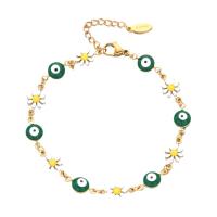 Bracelet Evil Eye bijoux, Acier inoxydable 304, avec 4cm chaînes de rallonge, fleur, bijoux de mode & motif de mauvais œil & pour femme & émail, plus de couleurs à choisir, Longueur Environ 16 cm, Vendu par PC