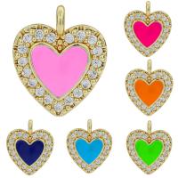 Rhinestone Brass Vedhæng, Messing, Heart, forgyldt, du kan DIY & emalje & med rhinestone, flere farver til valg, Solgt af PC