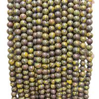 Grânulos de gemstone jóias, Golden+Cobre+Gemstone, Roda, polido, DIY, 8mm, Aprox 47PCs/Strand, vendido por Strand