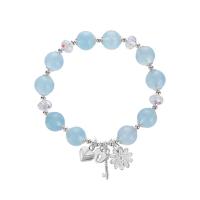 aigue-marine bracelet, avec Cristal autrichien & laiton, poli, bijoux de mode & pour femme, 10mm, Longueur Environ 7 pouce, Vendu par PC