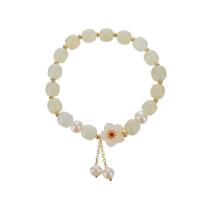 Hetian Jade bracelet, avec perle de plastique & laiton, fleur, bijoux de mode & pour femme, 8x7mm, Longueur Environ 7 pouce, Vendu par PC