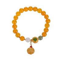 Ágata amarilla Pulsera, con Encendedor Imperial Jade & metal, Calabaza, Joyería & para mujer, 8mm, longitud aproximado 7 Inch, Vendido por UD