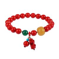 Cinnabar Bracelet with Magnesite & Jade Yellow & Green Agate & Brass Mythical Wild Animal Carved fashion jewelry & for woman 8mm Length Approx 7 Inch Sold By PC