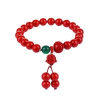 Cinnabar Armband, met Groene Agaat, Gesneden, mode sieraden & voor vrouw, 8mm, Lengte Ca 7 inch, Verkocht door PC