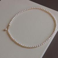 Prirodni Slatkovodni Ogrlica od bisera, Slatkovodni Pearl, real pozlatom, modni nakit & za žene, bijel, 5-6mm, Prodano Per 38 cm Strand