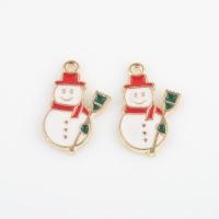 Zinc Alloy Jul Vedhæng, Snowman, guldfarve belagt, du kan DIY & emalje, blandede farver, 21.80x13x1.90mm, Hole:Ca. 1.4mm, Ca. 300pc'er/Bag, Solgt af Bag