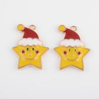 Pingentes de Natal de liga de zinco, Estrela, cromado de cor dourada, DIY & esmalte, cores misturadas, 25.90x19.60x3.40mm, Buraco:Aprox 1.5mm, Aprox 300PCs/Bag, vendido por Bag