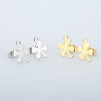 Stainless Steel naušnica post, 304 nehrđajućeg čelika, Četiri Leaf Clover, modni nakit & možete DIY & za žene, više boja za izbor, 10x12mm, Prodano By par