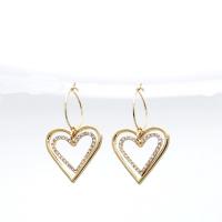 Zinc Alloy Øreringe, Messing, Heart, mode smykker & for kvinde & med rhinestone, nikkel, bly & cadmium fri, 30x45mm, Solgt af par