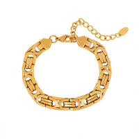 Pulseira de aço titânio, Partículas de aço, with 1.97inch extender chain, joias de moda & para mulher, dourado, 8.50mm, comprimento Aprox 6.3 inchaltura, vendido por PC