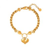 Pulseira de aço titânio, Partículas de aço, with 1.57inch extender chain, Coração, joias de moda & para mulher, dourado, 5mm,12*16mm, comprimento Aprox 7.09 inchaltura, vendido por PC