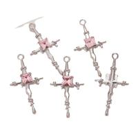 Sinc Alloy Rhinestone Pendants, Cross, plátáilte, DIY & le rhinestone, dathanna níos mó le haghaidh rogha, nicil, luaidhe & caidmiam saor in aisce, 17x33mm, Poll:Thart 2mm, Thart 50ríomhairí pearsanta/Mála, Díolta De réir Mála