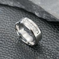 Vinger Ring in edelstaal, 201 Roestvrij staal, gepolijst, verschillende grootte voor keus & micro pave zirconia & voor de mens, zilver, nikkel, lood en cadmium vrij, 8mm, Verkocht door PC