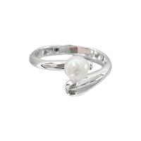 Sterling Silver smycken finger ring, 925 Sterling Silver, med Plast Pearl, plated, för kvinna, platina färg, Säljs av PC