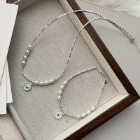 925 Sterling Silver Βραχιόλι και κολιέ, με Shell Pearl, Καρδιά, γυαλισμένο, Κορεατικό ύφος & διαφορετικά στυλ για την επιλογή & για τη γυναίκα, Sold Με PC